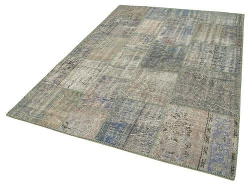 Kirk Yama Grey Patchwork Cotton Wool Handmade Area Rug 5'9'' x 8'1''
