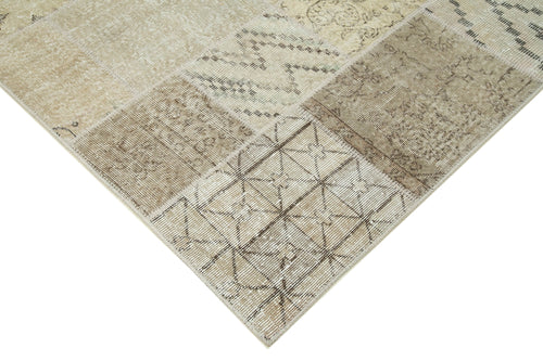Handmade Area Rug - Beige Patchwork Cotton Wool Vintage Hand Woven Carpet 5'8'' x 7'10''