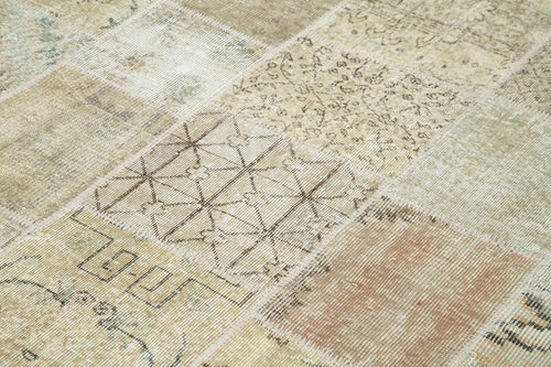 Handmade Area Rug - Beige Patchwork Cotton Wool Vintage Hand Woven Carpet 5'8'' x 7'10''