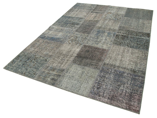 Kirk Yama Grey Patchwork Cotton Wool Handmade Area Rug 5'7'' x 7'11''