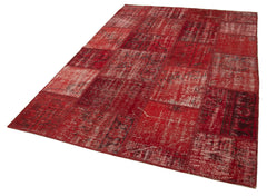 Handmade Area Rug – Red Patchwork Vintage Wool Cotton Carpet 5'7''x8'0''