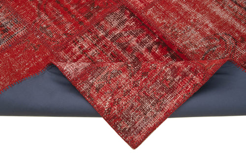 Handmade Area Rug – Red Patchwork Vintage Wool Cotton Carpet 5'7''x8'0''