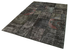 Kirk Yama Black Patchwork Cotton Wool Handmade Area Rug 5'8'' x 8'0''