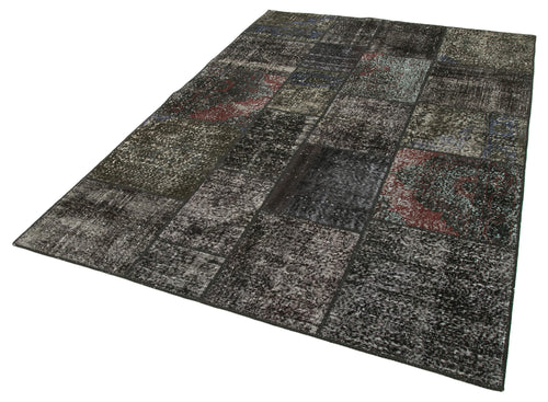 Kirk Yama Black Patchwork Cotton Wool Handmade Area Rug 5'8'' x 8'0''