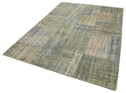 Kirk Yama Grey Patchwork Cotton Wool Handmade Area Rug 5'9'' x 7'11''
