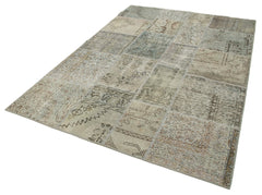 Kirk Yama Grey Patchwork Cotton Wool Handmade Area Rug 5'7'' x 7'10''