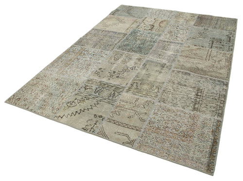 Kirk Yama Grey Patchwork Cotton Wool Handmade Area Rug 5'7'' x 7'10''