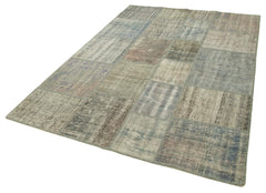 Kirk Yama Grey Patchwork Cotton Wool Handmade Area Rug 5'10'' x 8'0''