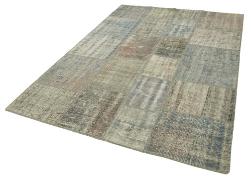 Kirk Yama Grey Patchwork Cotton Wool Handmade Area Rug 5'10'' x 8'0''