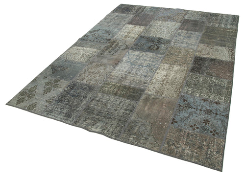 Kirk Yama Grey Patchwork Cotton Wool Handmade Area Rug 5'8'' x 8'0''