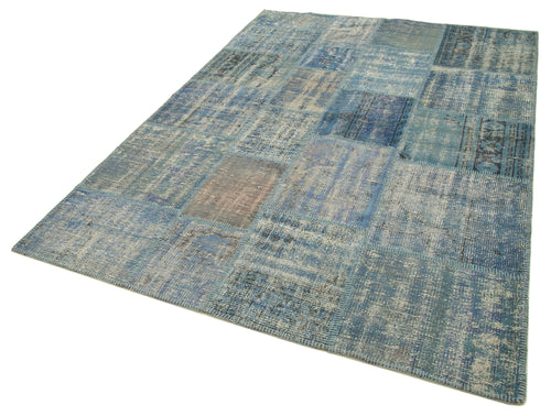 Kirk Yama Blue Patchwork Cotton Wool Handmade Area Rug 5'9'' x 8'0''
