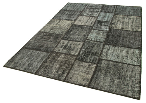 Kirk Yama Black Patchwork Cotton Wool Handmade Area Rug 5'9'' x 7'11''