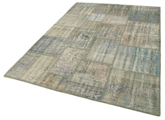 Handmade Area Rug - Kirk Yama Grey Patchwork Cotton Wool Carpet 5'9" x 7'11"