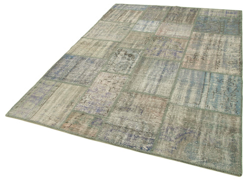 Handmade Area Rug - Kirk Yama Grey Patchwork Cotton Wool Carpet 5'9" x 7'11"