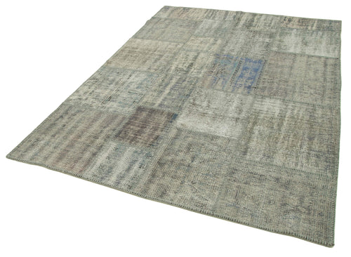 Kirk Yama Grey Patchwork Cotton Wool Handmade Area Rug 5'8'' x 7'11''