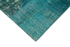 Handmade Area Rug – Turquoise Patchwork Style Cotton Wool Vintage Carpet 5'7''x7'10''