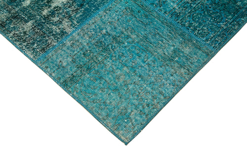 Handmade Area Rug – Turquoise Patchwork Style Cotton Wool Vintage Carpet 5'7''x7'10''