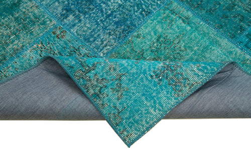 Handmade Area Rug – Turquoise Patchwork Style Cotton Wool Vintage Carpet 5'7''x7'10''