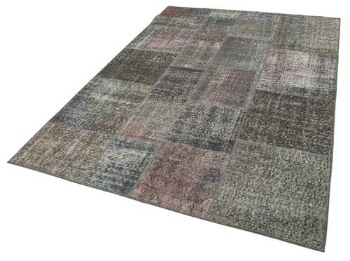 Handmade Area Rug - Kirk Yama Grey Patchwork Cotton Wool 5'7'' x 7'10''