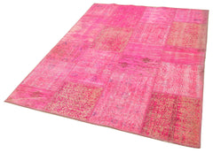 Kirk Yama Pink Patchwork Cotton Wool Handmade Area Rug 5'1'' x 6'9''