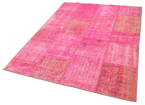 Kirk Yama Pink Patchwork Cotton Wool Handmade Area Rug 5'1'' x 6'9''