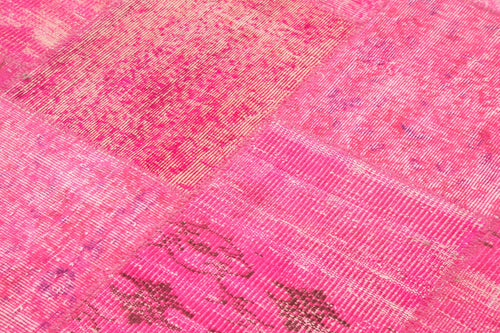 Kirk Yama Pink Patchwork Cotton Wool Handmade Area Rug 5'1'' x 6'9''