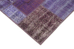 Handmade Area Rug - Purple Patchwork Cotton Wool Vintage Turkish Carpet 4'4''x6'7''