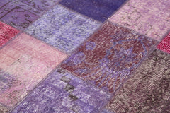 Handmade Area Rug - Purple Patchwork Cotton Wool Vintage Turkish Carpet 4'4''x6'7''