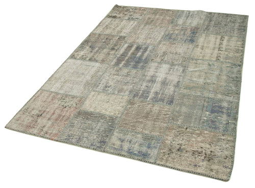 Kirk Yama Grey Patchwork Cotton Wool Handmade Area Rug 4'8'' x 6'8''