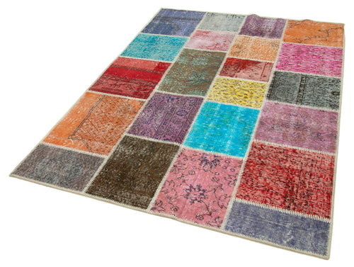 Handmade Area Rug – Blue Patchwork Rug With Cotton Wool Carpet 4'10''x6'9''
