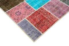 Handmade Area Rug – Blue Patchwork Rug With Cotton Wool Carpet 4'10''x6'9''