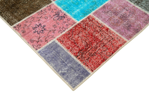 Handmade Area Rug – Blue Patchwork Rug With Cotton Wool Carpet 4'10''x6'9''