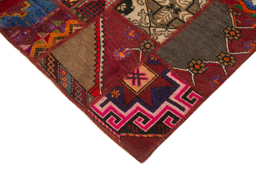 Kirk Yama Red Patchwork Cotton Wool Handmade Area Rug 4'10'' x 6'10''