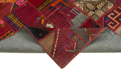 Kirk Yama Red Patchwork Cotton Wool Handmade Area Rug 4'10'' x 6'10''