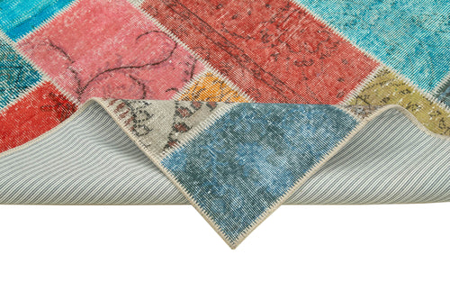 Handmade Area Rug - Blue Patchwork Wool Cotton Carpet, Vintage Turkish Style 4'9''x6'9''