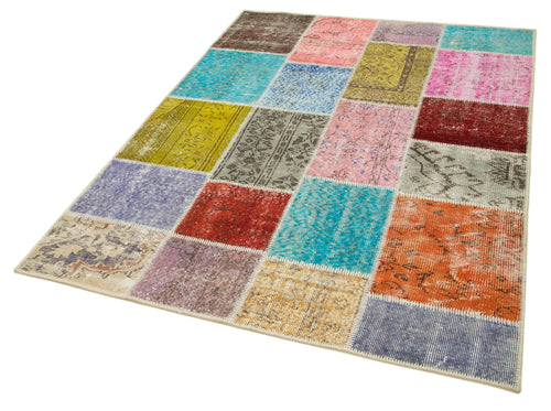 Kirk Yama Blue Patchwork Cotton Wool Handmade Area Rug 4'9'' x 6'7''