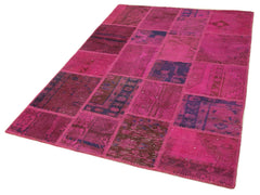 Kirk Yama Pink Patchwork Cotton Wool Handmade Area Rug 4'7'' x 6'9''