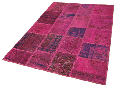Kirk Yama Pink Patchwork Cotton Wool Handmade Area Rug 4'7'' x 6'9''