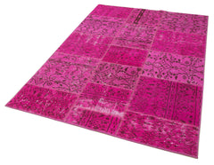 Kirk Yama Pink Patchwork Cotton Wool Handmade Area Rug 4'7'' x 6'7''