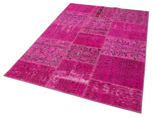 Kirk Yama Pink Patchwork Cotton Wool Handmade Area Rug 4'7'' x 6'7''