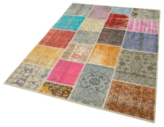 Handmade Area Rug - Blue Patchwork Rug Cotton Wool Carpet 4'9"x6'8" Durable Vintage Design