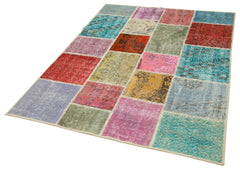 Kirk Yama Blue Patchwork Cotton Wool Handmade Area Rug 4'10'' x 6'6''