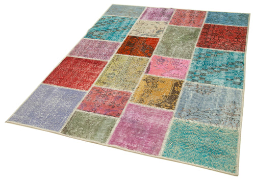 Kirk Yama Blue Patchwork Cotton Wool Handmade Area Rug 4'10'' x 6'6''
