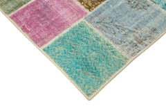 Kirk Yama Blue Patchwork Cotton Wool Handmade Area Rug 4'10'' x 6'6''