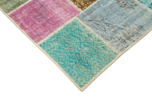 Kirk Yama Blue Patchwork Cotton Wool Handmade Area Rug 4'10'' x 6'6''