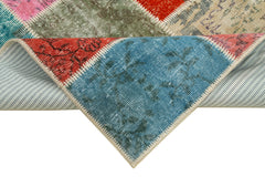 Kirk Yama Blue Patchwork Cotton Wool Handmade Area Rug 4'10'' x 6'6''