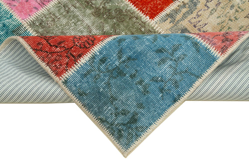 Kirk Yama Blue Patchwork Cotton Wool Handmade Area Rug 4'10'' x 6'6''
