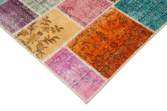 Handmade Area Rug - Blue Patchwork Wool Cotton Carpet 4'10''x6'8'' for Living Room