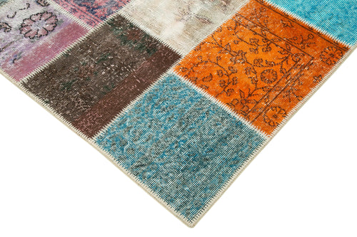 Handmade Area Rug - Blue Patchwork Cotton Wool Vintage Turkish Carpet 4'8" x 6'7"