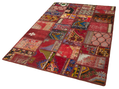 Kirk Yama Red Patchwork Cotton Wool Handmade Area Rug 4'6'' x 6'8''